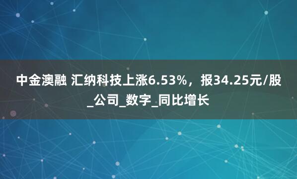 中金澳融 汇纳科技上涨6.53%，报34.25元/股_公司_数字_同比增长